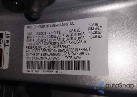 2016 Honda Cr-V Lx from USA, damaged, VIN 5J6RM4H3XGL129223